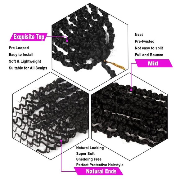 8 Packs Passion Twist Crochet Hair 10 Inch Pre-twisted Bohemian Style